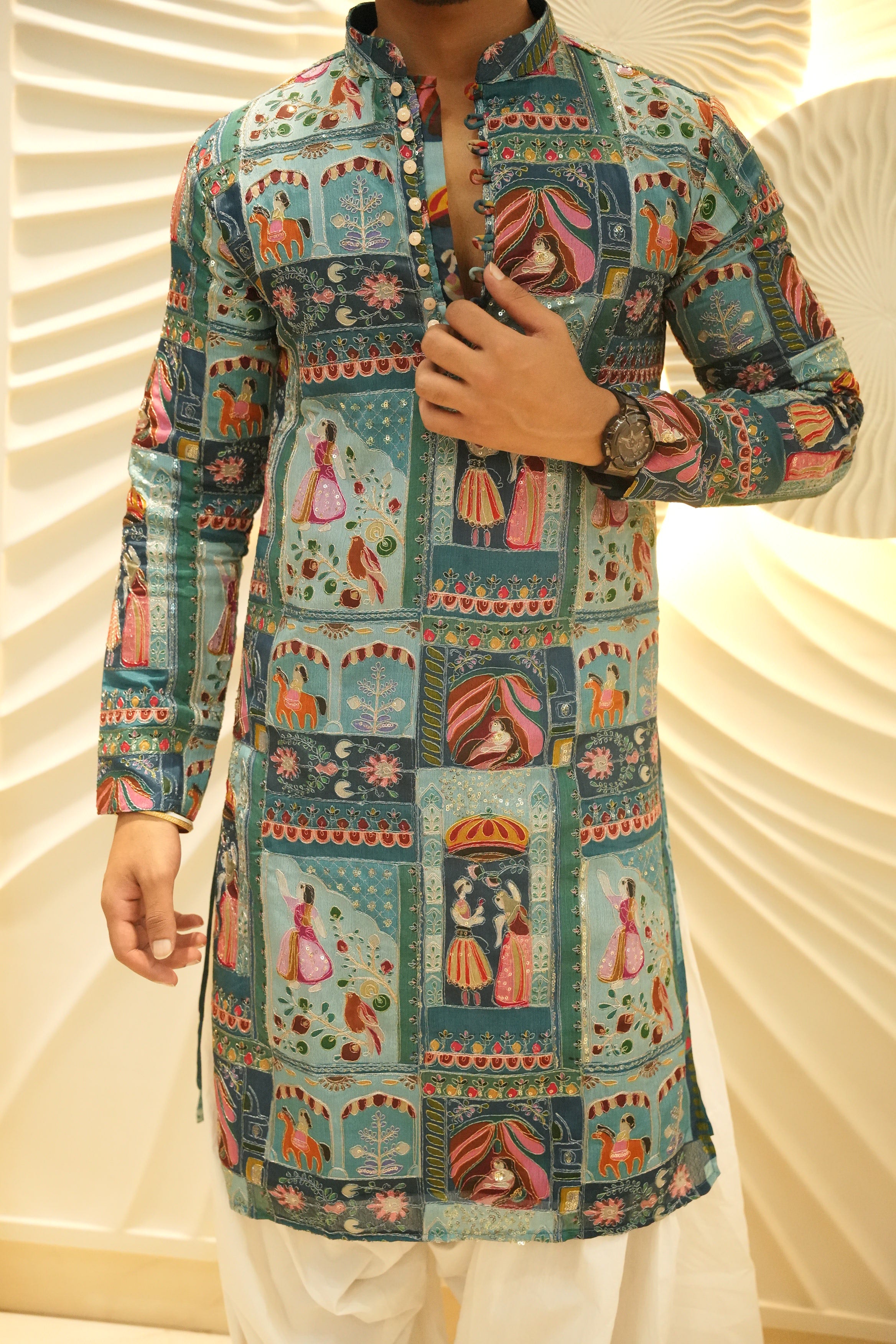 Hukum Rajasthani Embroidered Kurta for Men | Roohdari