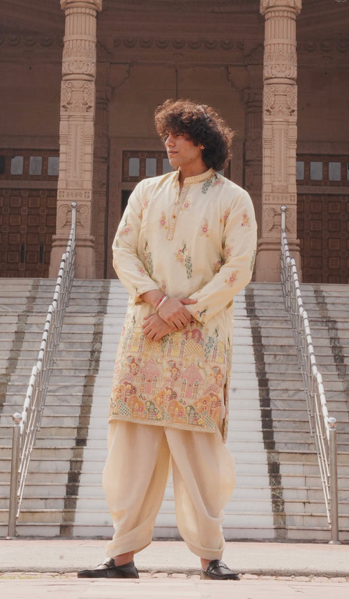 Roshan Golden Peacock Kurta for Men | Roohdari