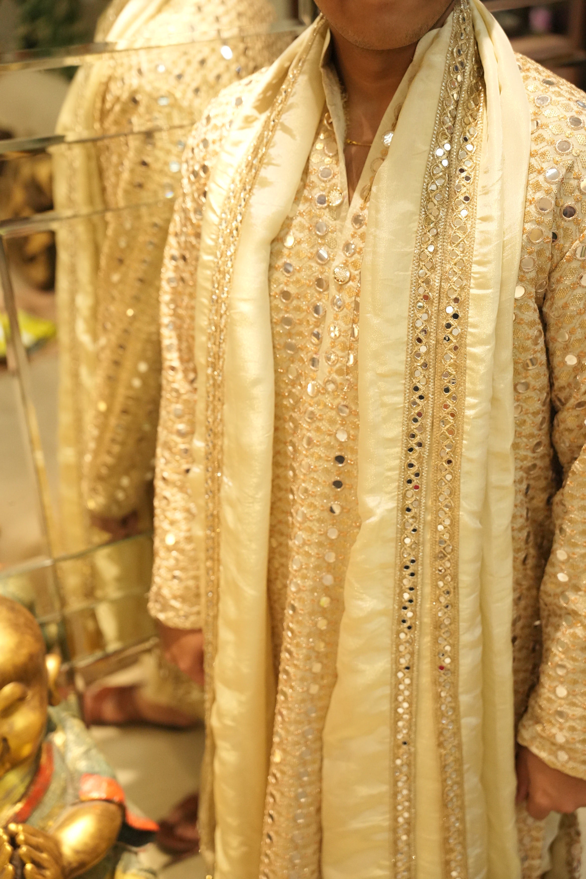 Rudra Golden Mirrorwork Kurta for Men | Designer Ethnic Wear by Roohdari