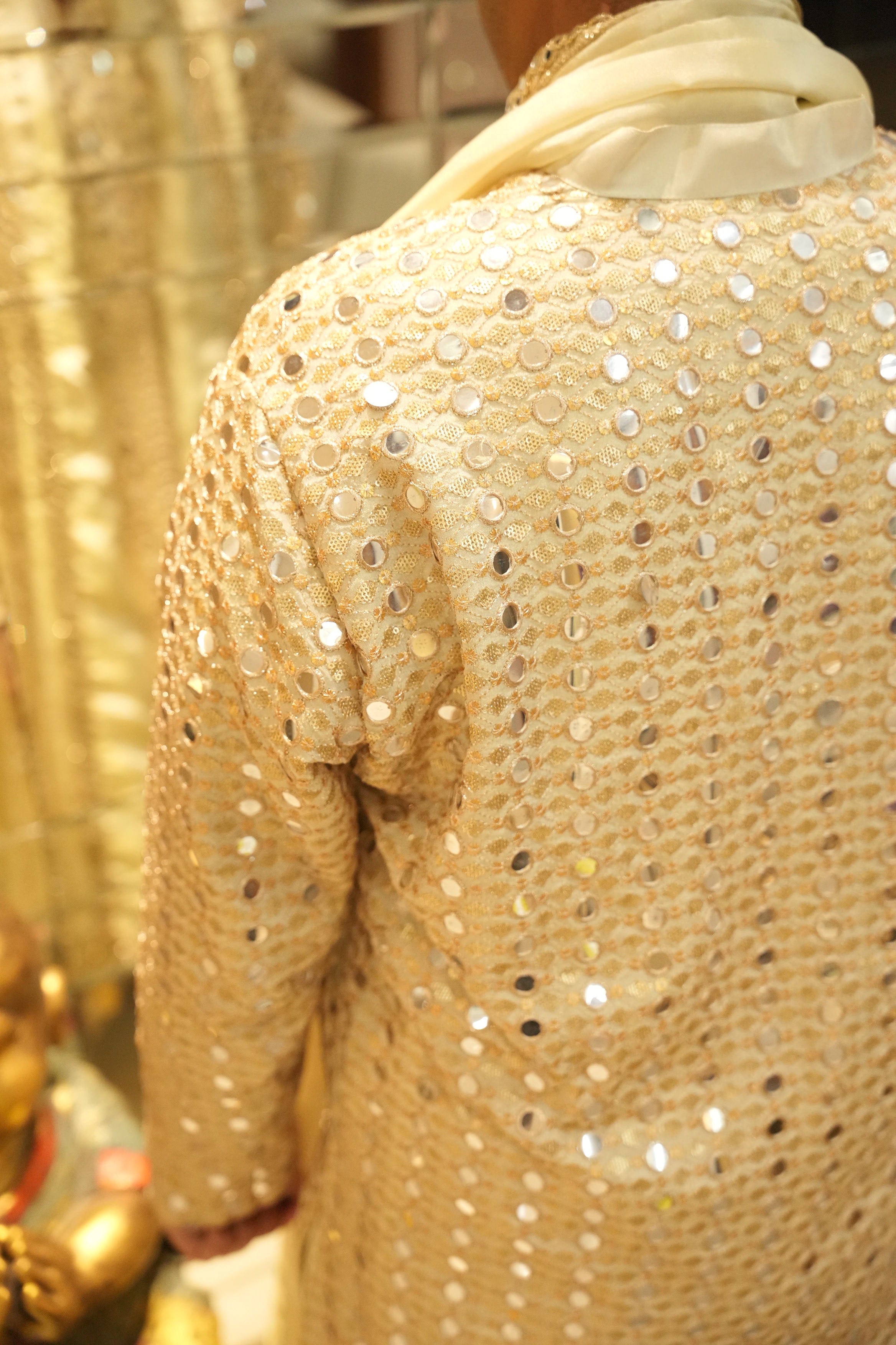 Rudra Golden Mirrorwork Kurta for Men | Designer Ethnic Wear by Roohdari