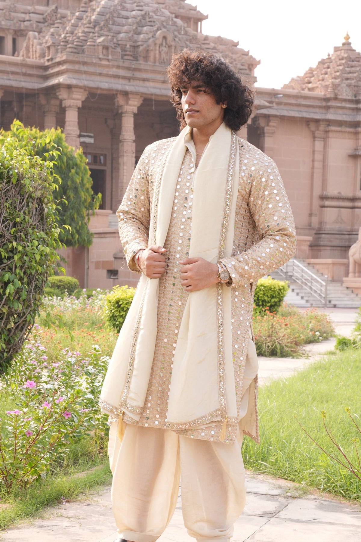 Rudra Golden Mirrorwork Kurta for Men | Designer Ethnic Wear by Roohdari
