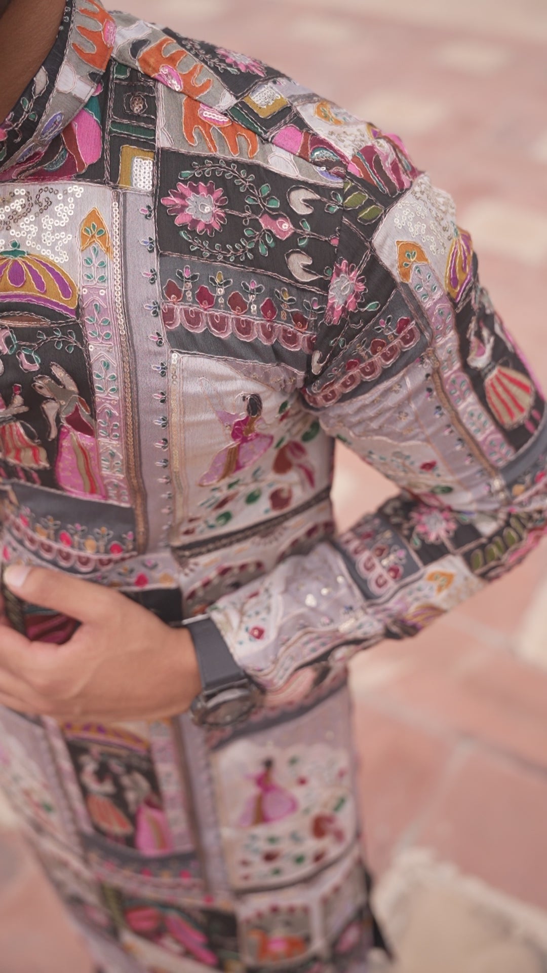 Shenshah Grey Rajasthani Work Kurta for Men | Roohdari